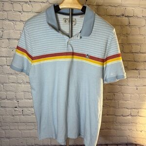 Original Penguin Men's Striped Polo Shirt - Light Blue Size L